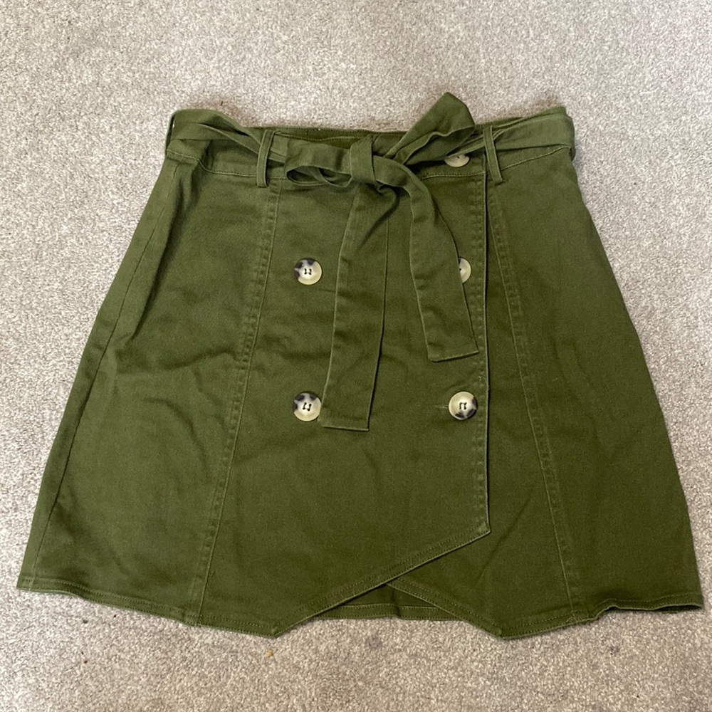 Very J Olive Green Cotton Double Button Down Mini Skirt Size M